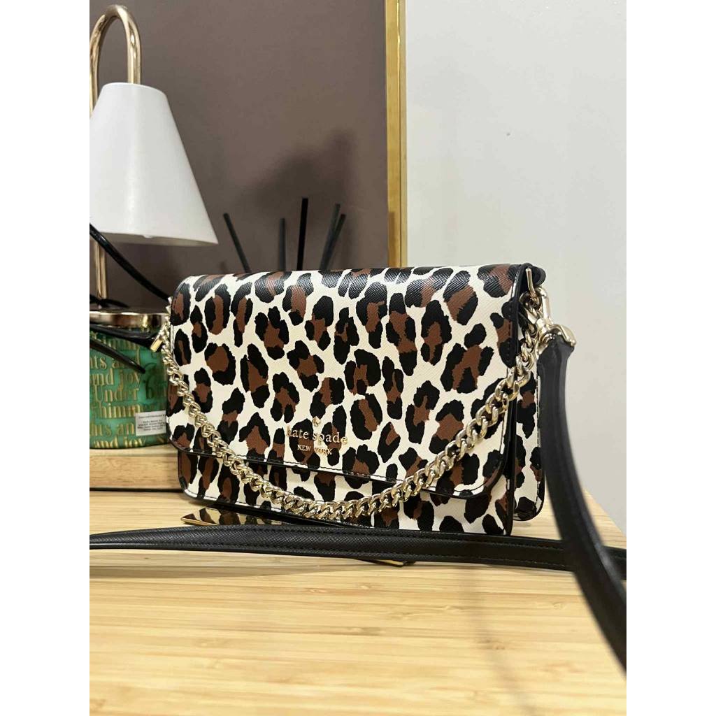 ORIG Preloved KS Madison Spotted Leopard Willow Mini Flap Crossbody Bag