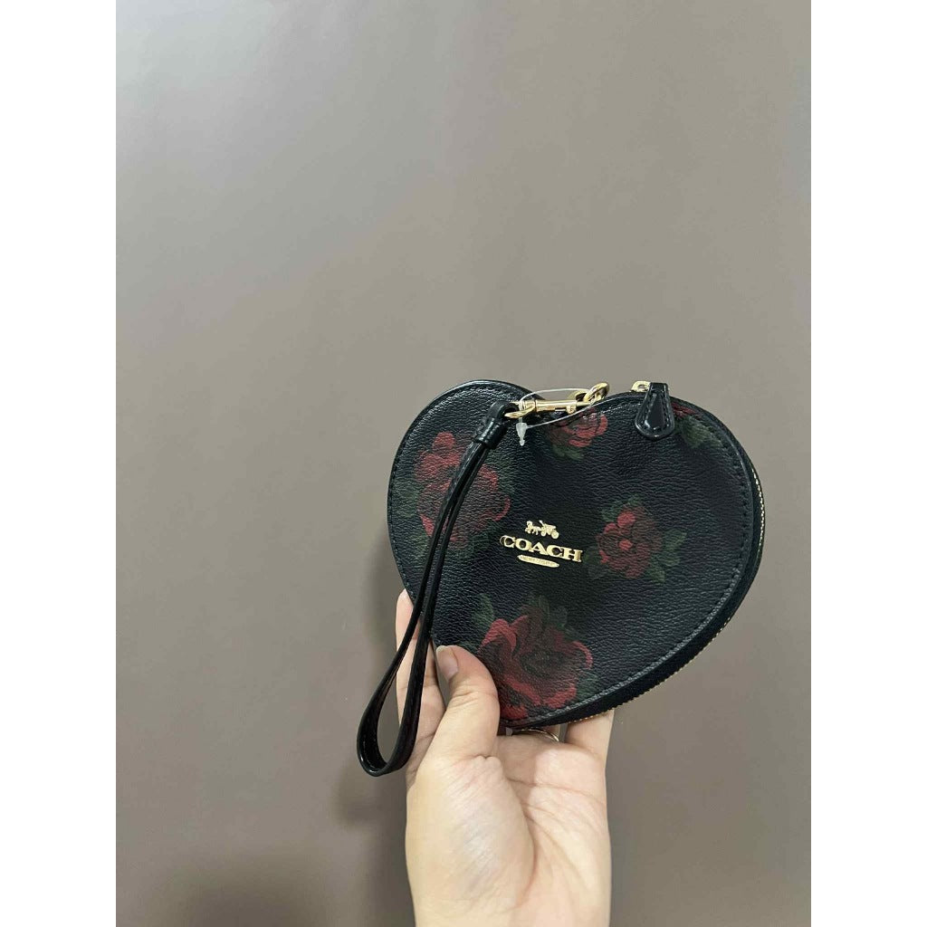 ORIG Preloved Coach Large Heart black Wallet with Floral Print