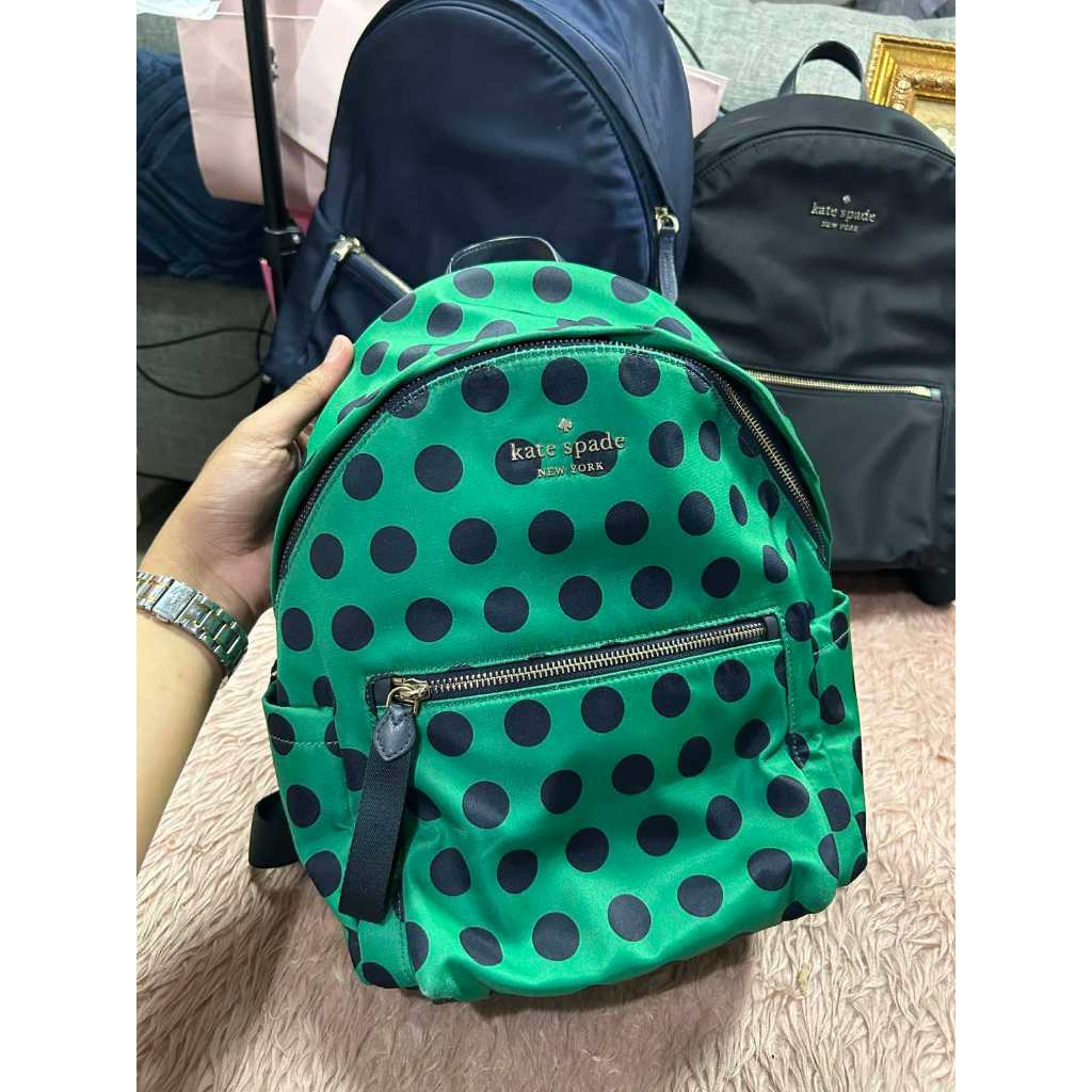 ORIG Preloved KS Chelsea Delightful Dot Medium Backpack Green Nylon Bag