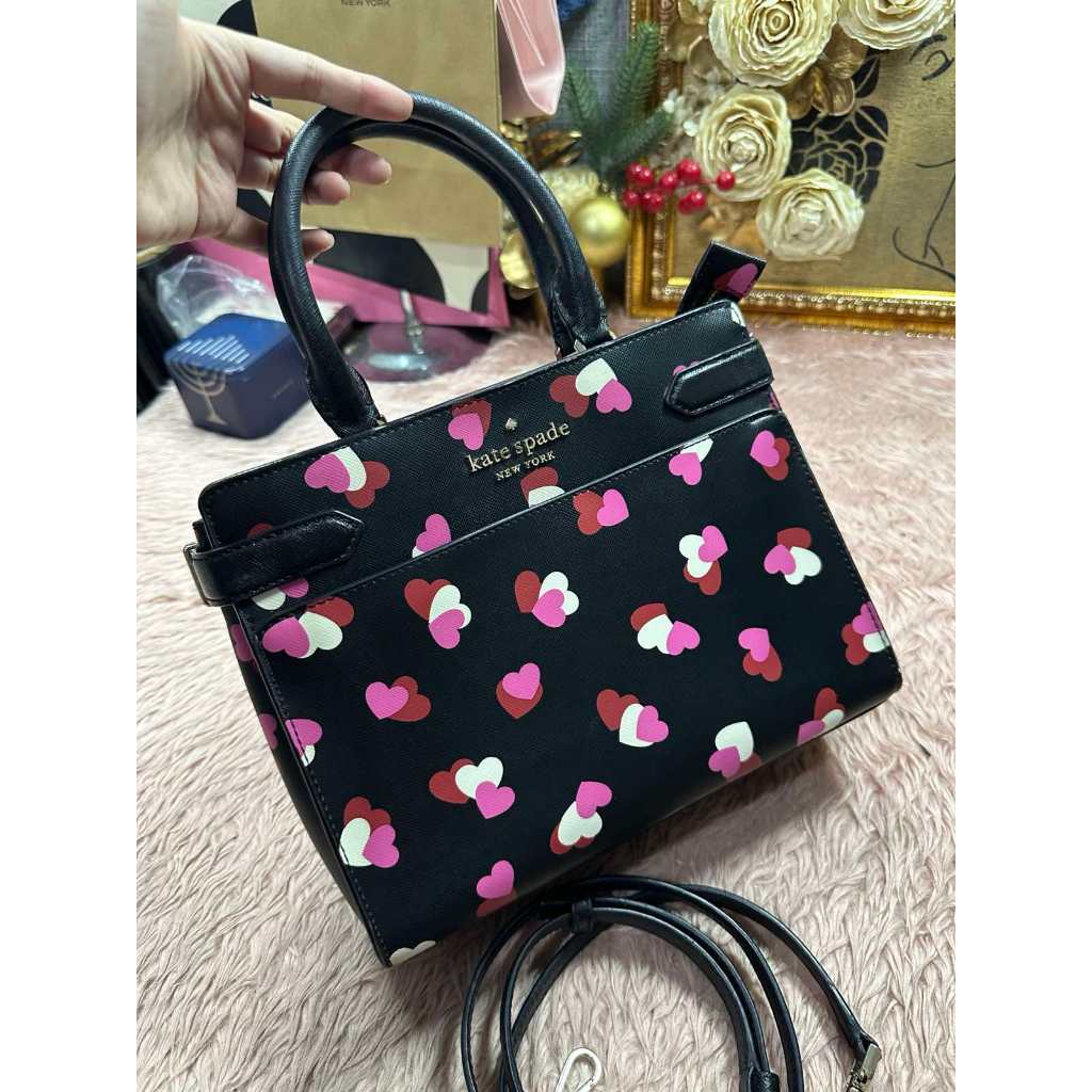 ORIG Preloved KS Staci Flutter Hearts Medium Satchel Black/Pink Bag