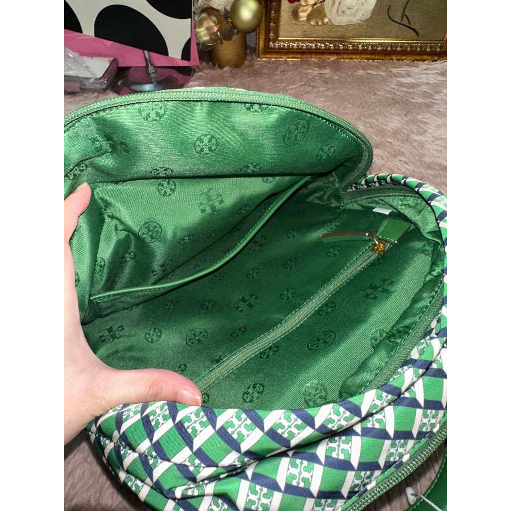 ORIG Preloved RARE TB Ella Nylon Medium Backpack in a Green Geometric Print