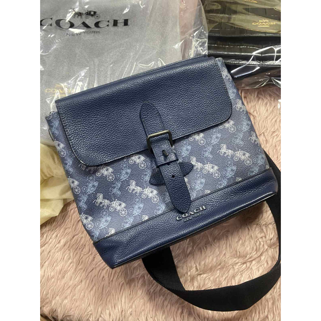 ORIG Preloved CCH Hudson Men Crossbody Blue Bag with horse print