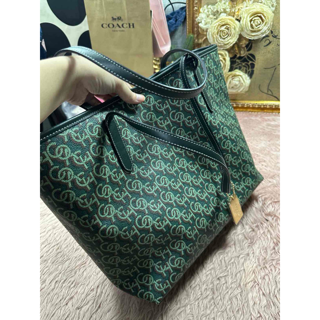 ORIG & IMPORTED CCH City Tote Large Green Bag With Monogram Print
