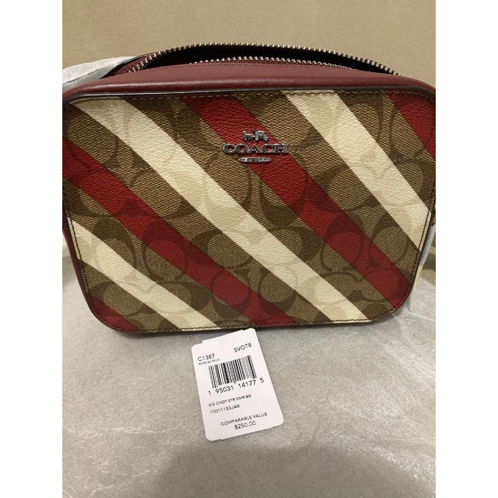 ORIG & IMPORTED CCH Mini Camera Red Bag With Diagonal Stripe Print
