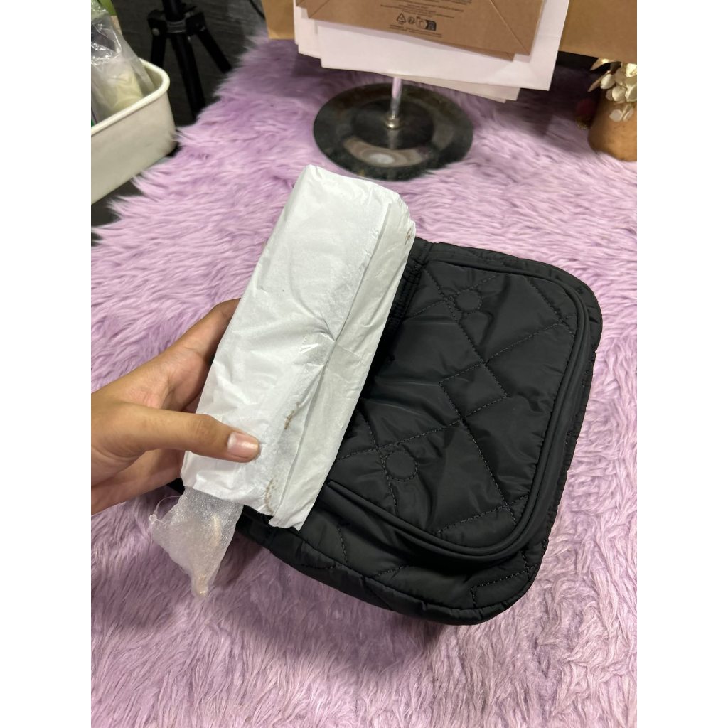 ORIG & IMPORTED MJ Quilted Nylon Utility Messenger Bag in Black