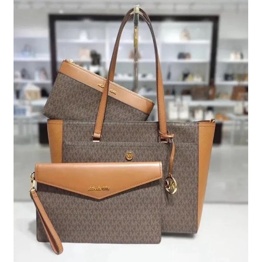 ORIG & IMPORTED MK Maisie Large Logo 3-in-1 Tote Brown Black Vanilla Bag