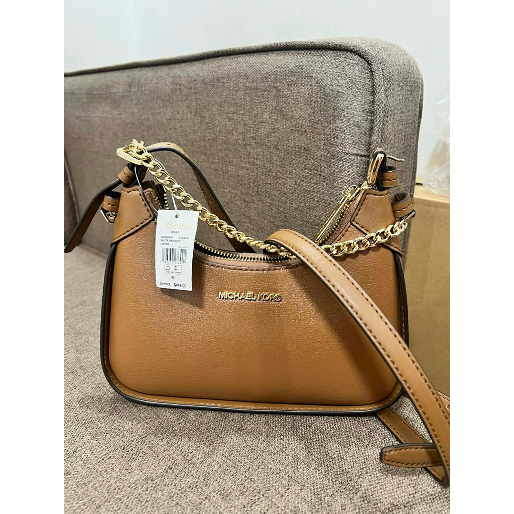 ORIG & IMPORTED MK Wilma Small Signature Logo Crossbody Bag in White Brown