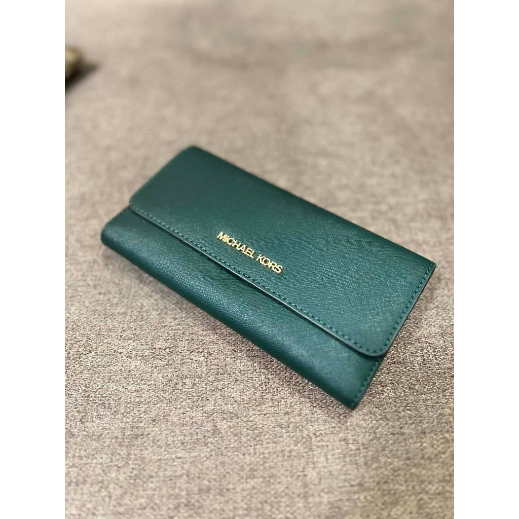 ORIG & IMPORTED MK Jet Set Large Trifold Long Wallet Racing Green