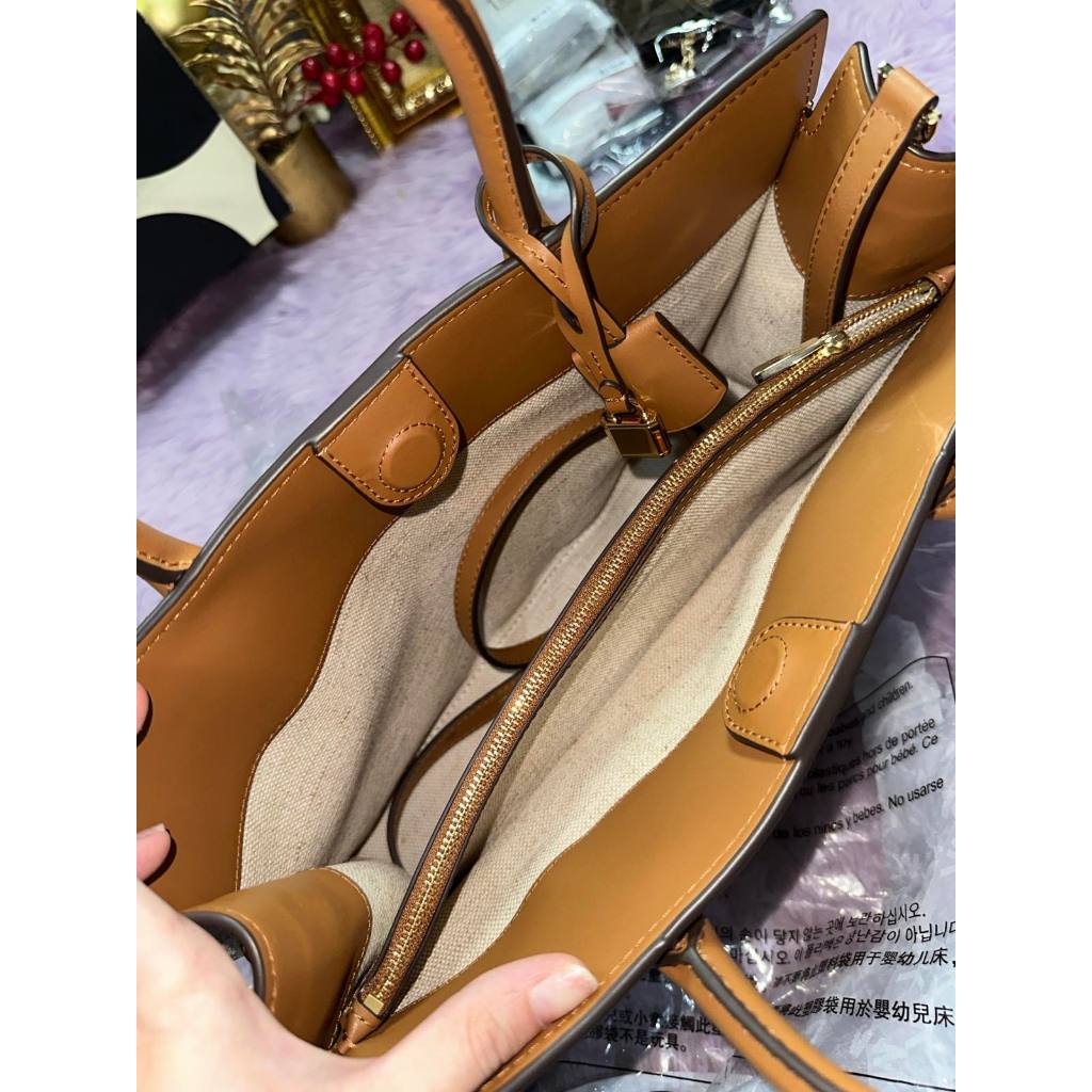 ORIG & IMPORTED MK Retail Scarlett Medium Signature Logo Satchel Bag Brown/White Vanilla