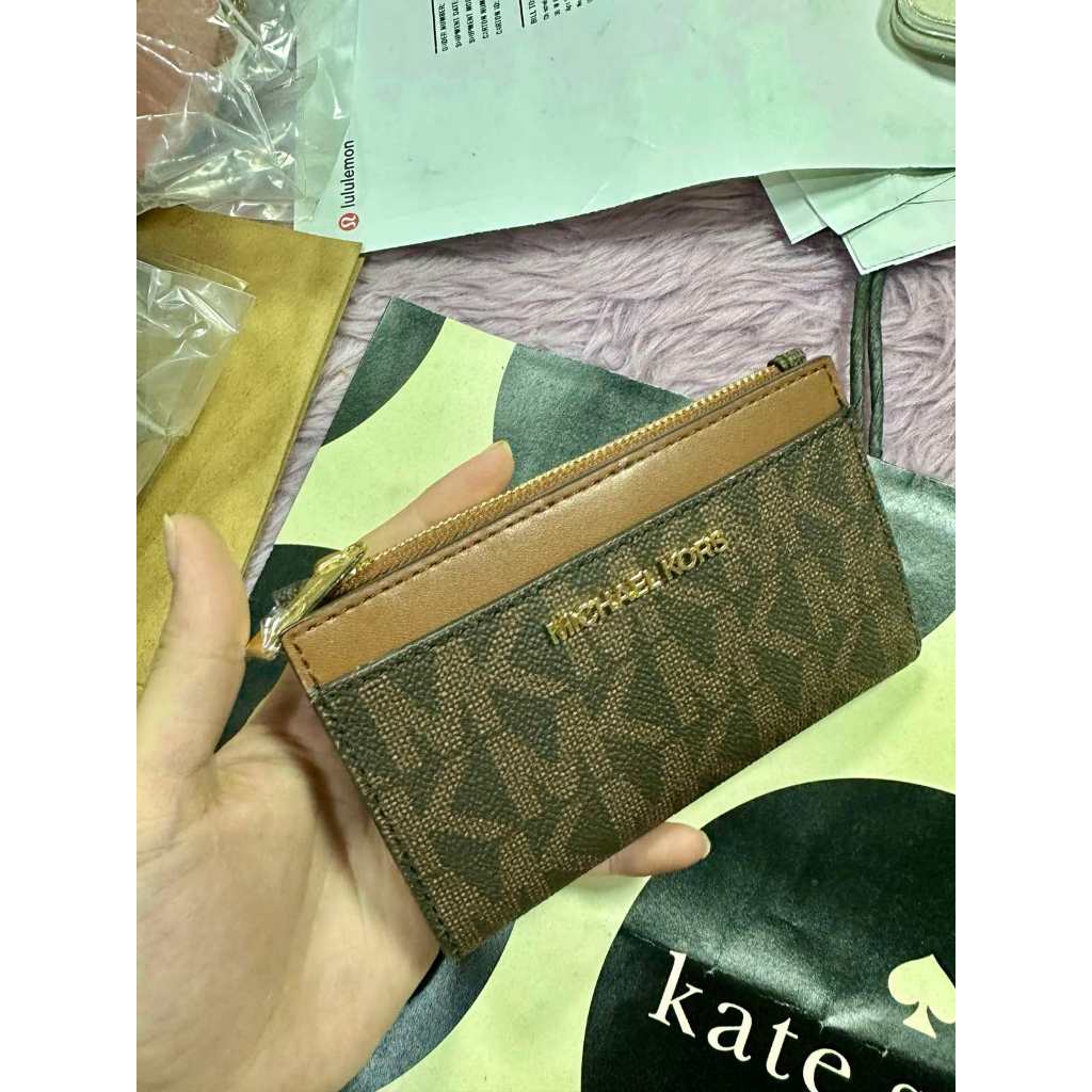 ORIG & IMPORTED MK RARE jet set small zip card case bifold brown wallet