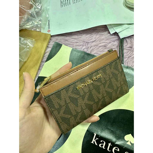 ORIG & IMPORTED MK RARE jet set small zip card case bifold brown wallet