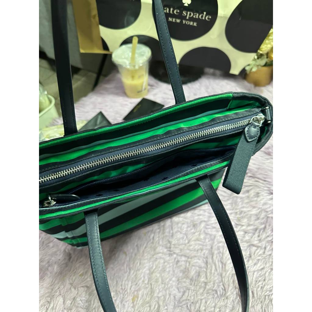 ORIG Preloved KS Chelsea Foliage Stripe Medium Satchel Nylon Green Bag