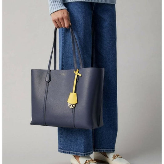ORIG Preloved TB Perry Triple Compartment Large Tote Black Blue
