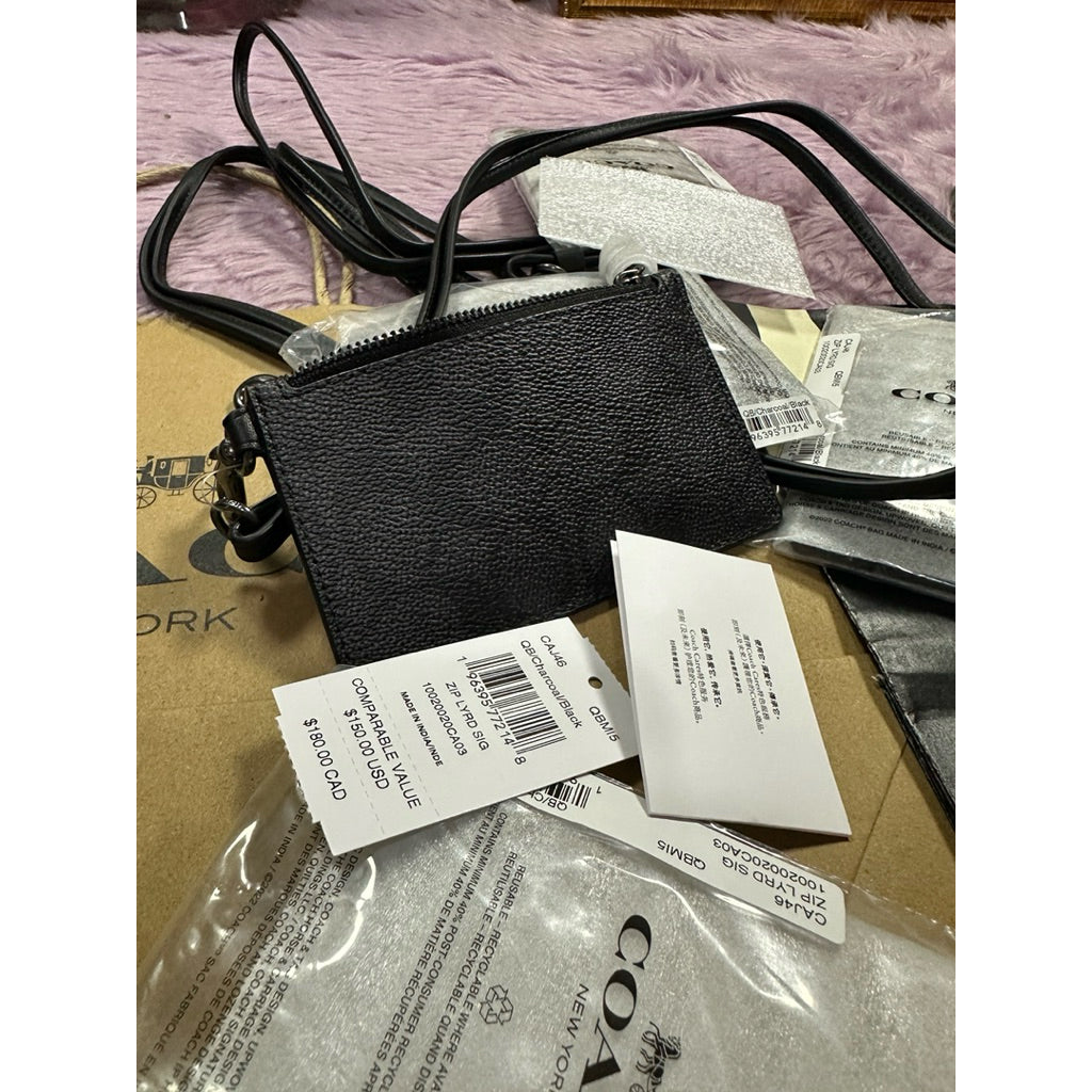 ORIG & IMPORTED CCH Zip Lanyard Card Case Black Wallet For Men / Unisex