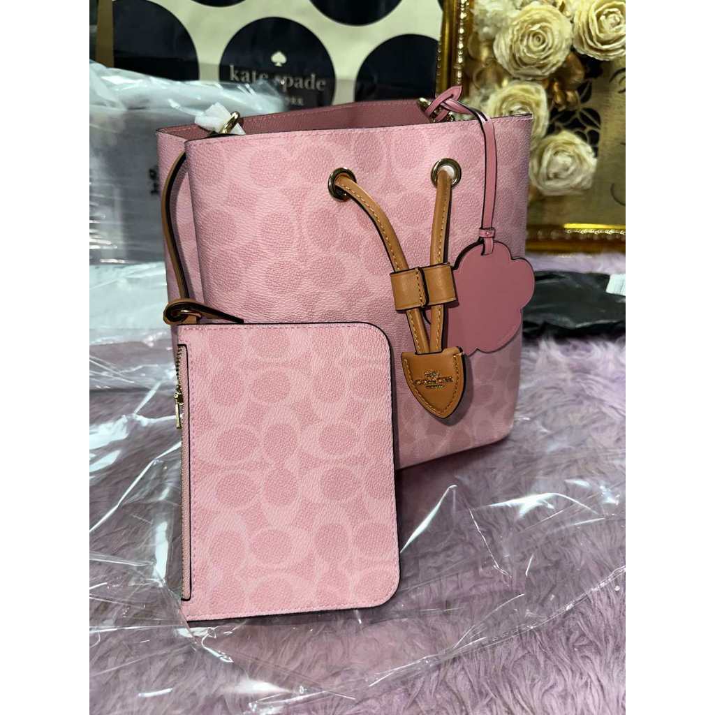 ORIG & IMPORTED CCH RARE Rowan Pink Bucket Bag In Signature Canvas