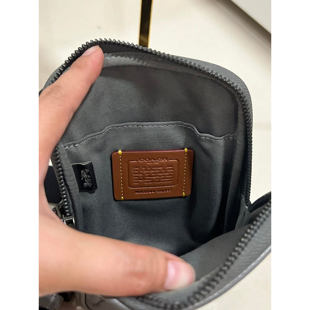 ORIG Preloved Coach Aden Phone Signature Embossed Small Gray Men Bag