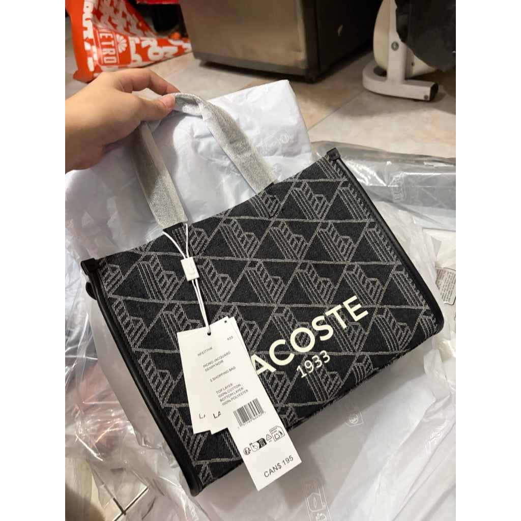 ORIG & IMPORTED Lacoste Small Heritage Jacquard Tote Black Bag