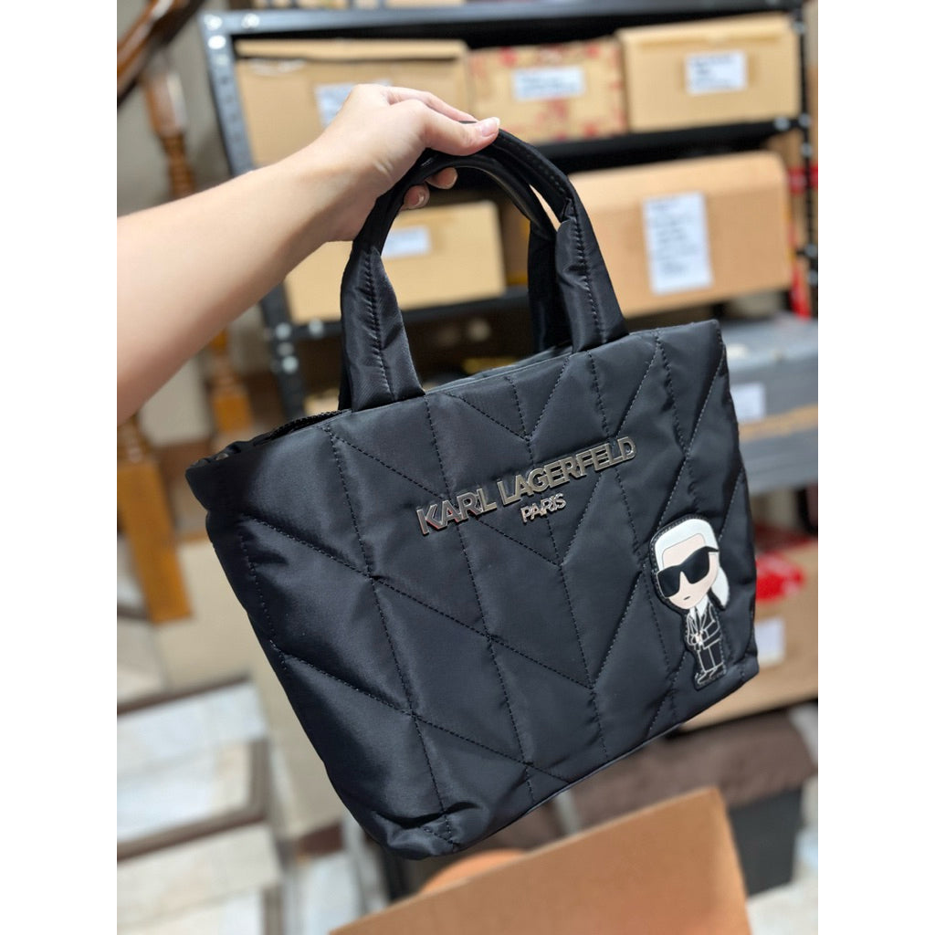 ORIG & IMPORTED Karl Lagerfeld KL Small Nylon Voyage Tote Black Bag Cat