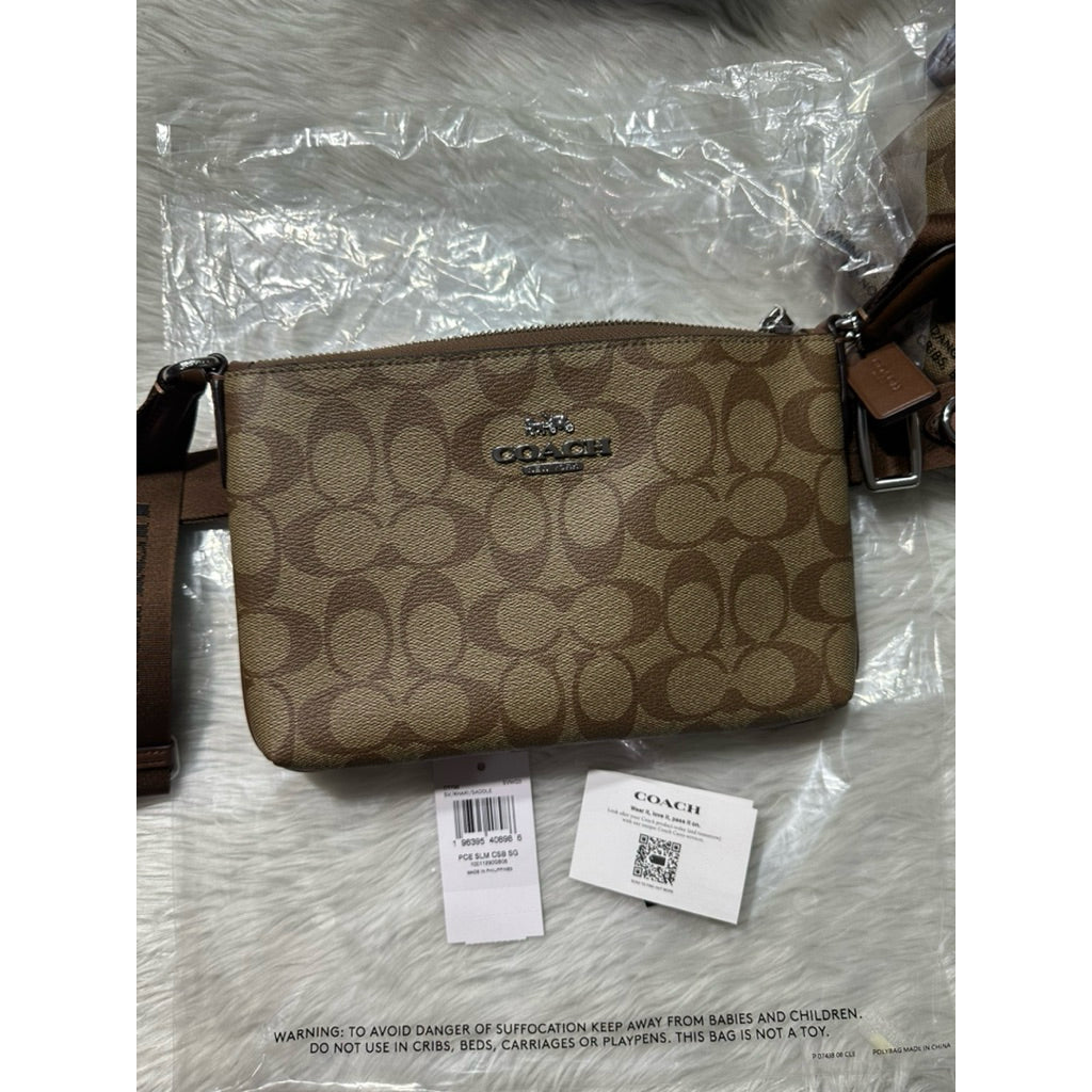 AUTHENTIC/ORIGINAL CCH Pace Slim Crossbody Bag In Signature Canvas Khaki Brown
