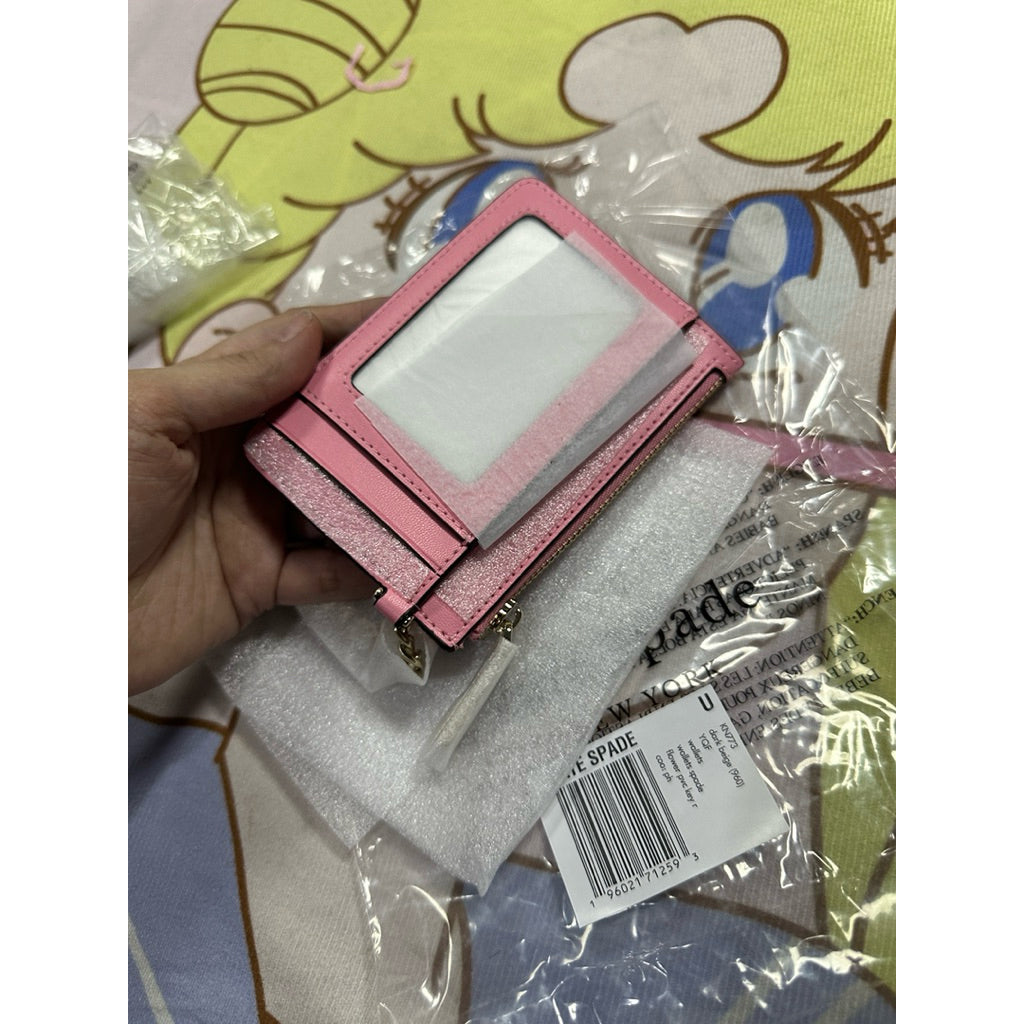 ORIG & IMPORTED KS Spade with Key Ring Card Holder Small Pink/Black Wallet