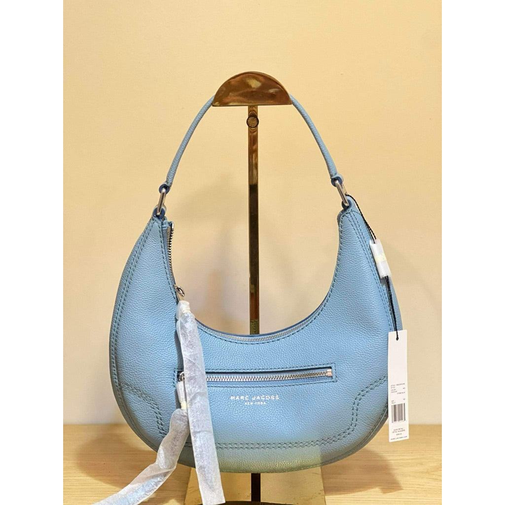 ORIG & IMPORTED MJ Small Leather Crescent Shoulder Hobo Blue Bag