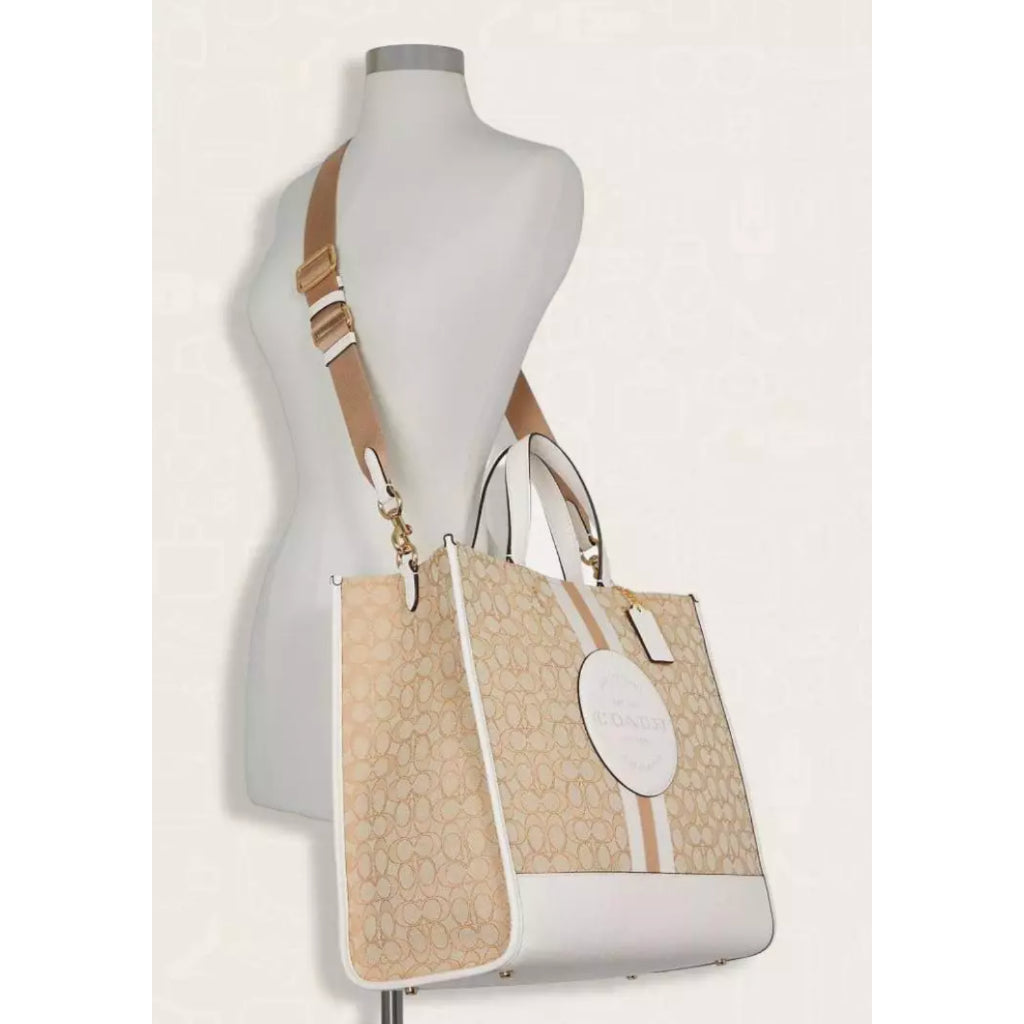 ORIG Preloved CCH Dempsey Large Tote White Bag 40 In Signature Jacquard