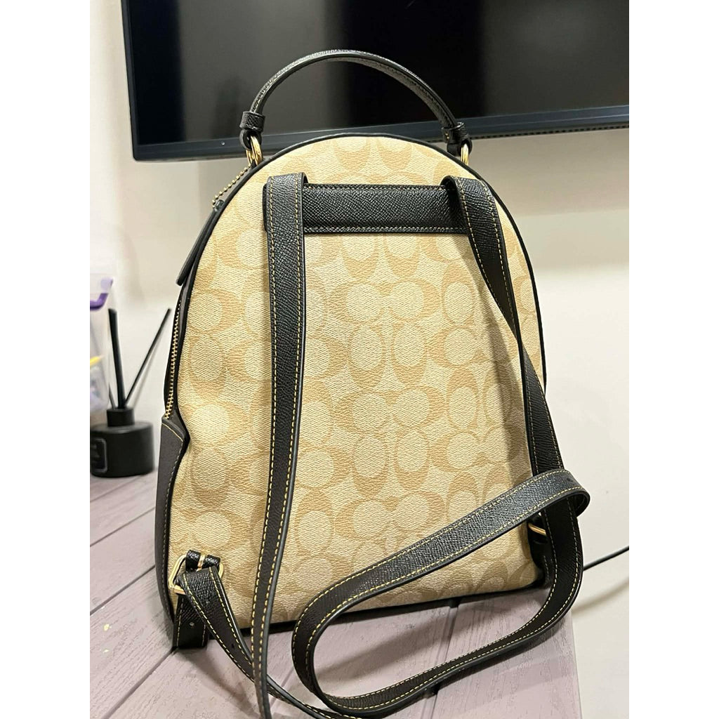 ORIG Preloved RARE Coach Jordyn Backpack In Blocked Signature Canvas Light Khaki Bag