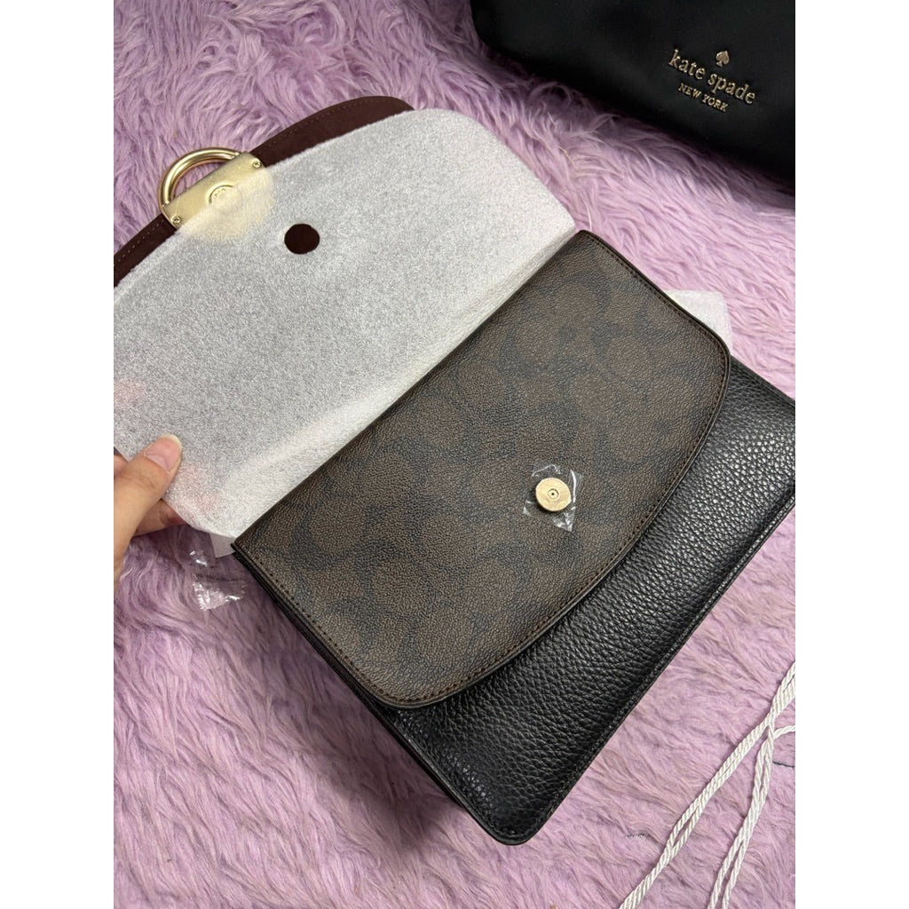 ORIG & IMPORTED RARE CCH F80836 Jade Flap Crossbody With Signature Canvas Brown/Black Bag