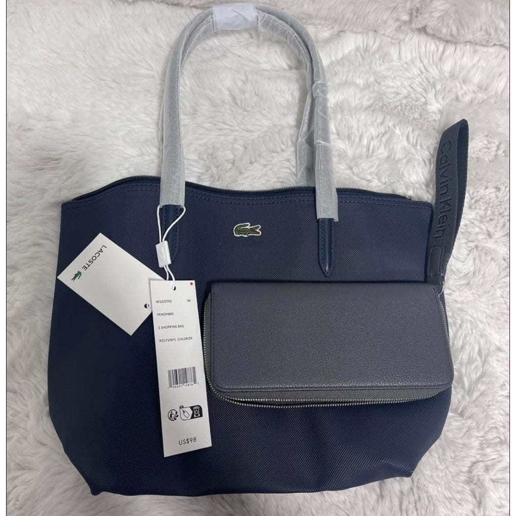 ORIG & IMPORTED Lacoste LCT L.12.12 Concept Tote Large and Small NAVY BLUE PENOMBRE BAG