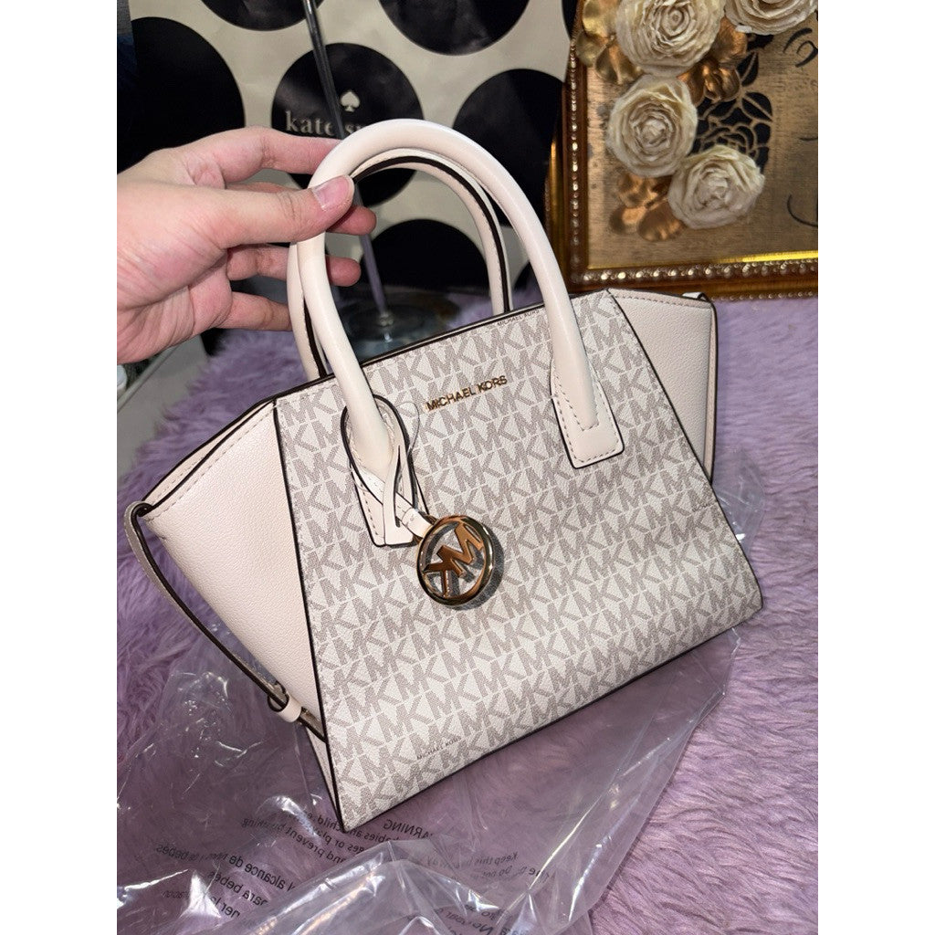 ORIG & IMPORTED MK Avril Small Logo Top-Zip Satchel White/Black Bag