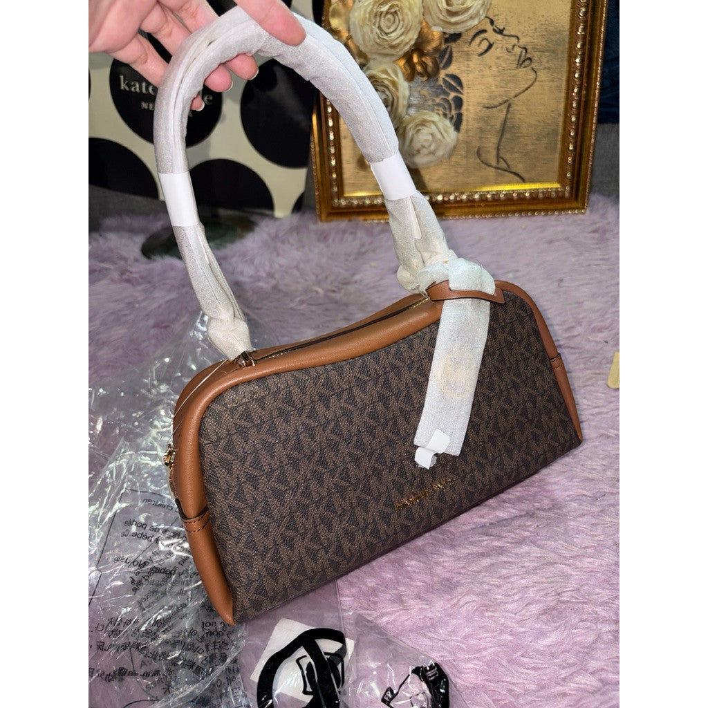 ORIG & IMPORTED MK Cecily Small Signature Logo Shoulder Bag White/Brown