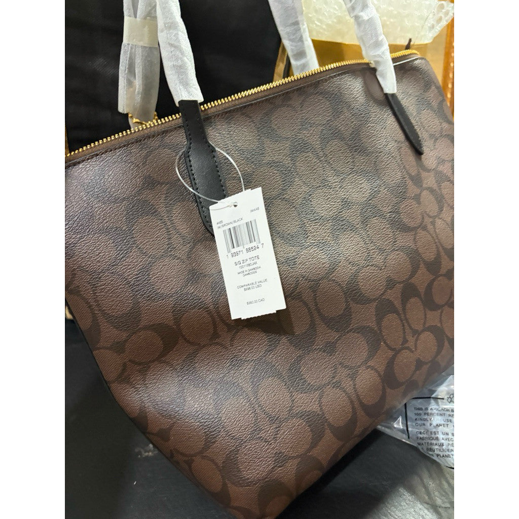 ORIG & IMPORTED CCH Zip Top Tote Medium Brown/Black Bag In Signature Canvas