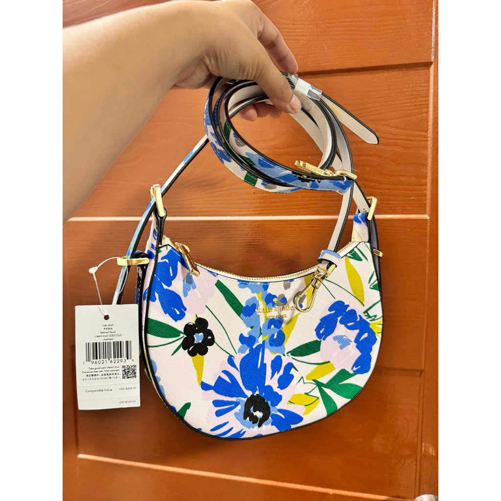 ORIG & IMPORTED KS Madison White Floral Crescent Hobo Shoulder Bag