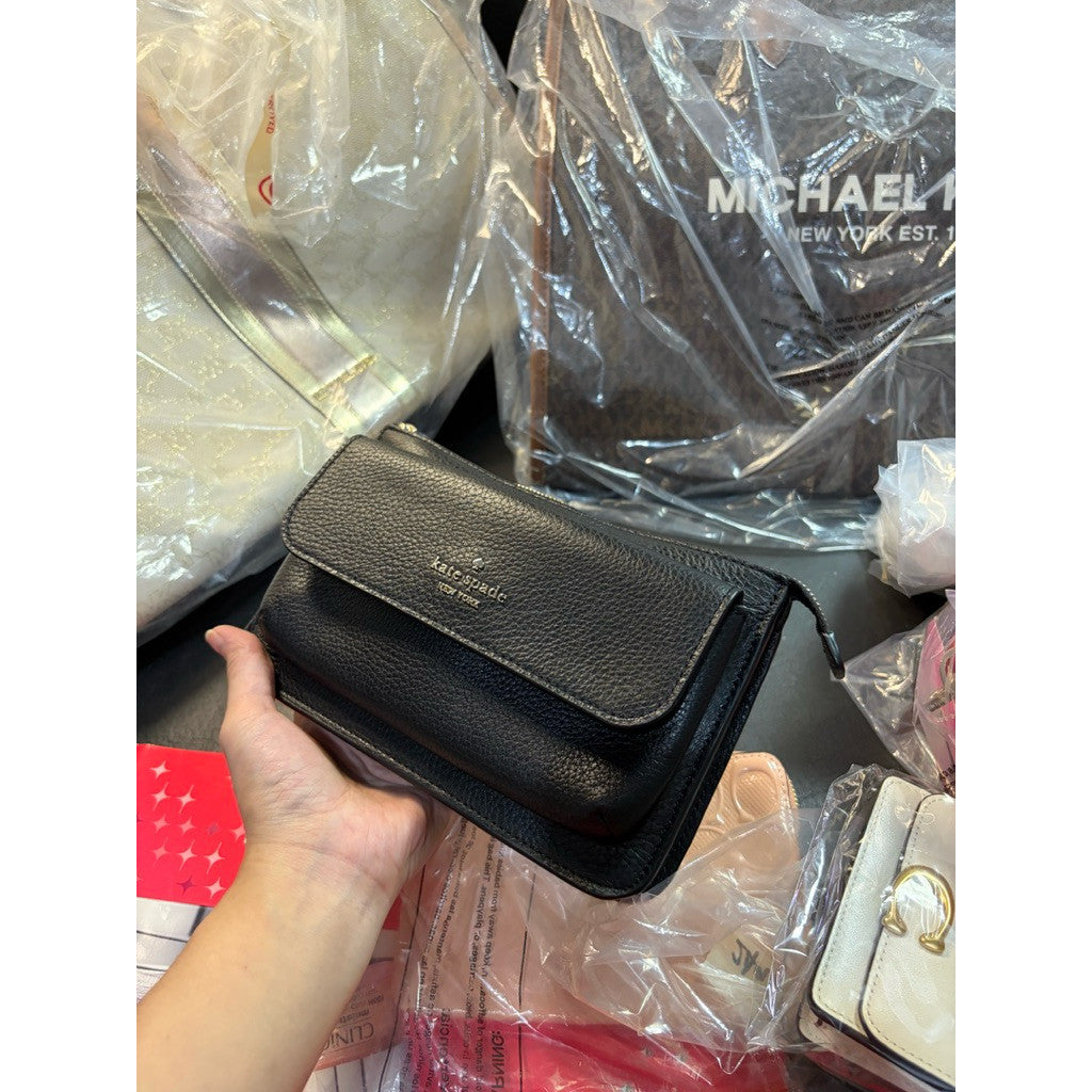 ORIG & IMPORTED KS Leila Small Slim Flap Crossbody Black Bag