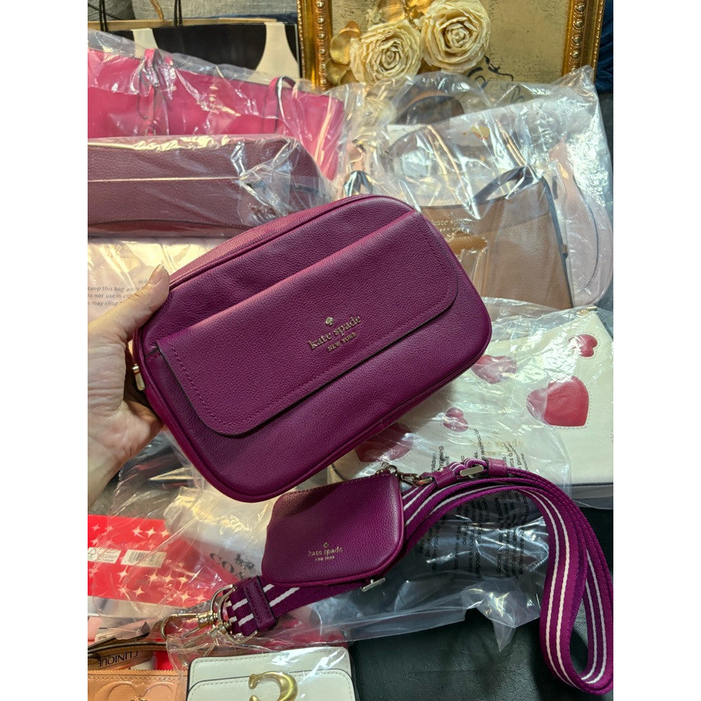 ORIG & IMPORTED KS Rosie Pebbled Leather Flap Camera Bag Magenta Pink
