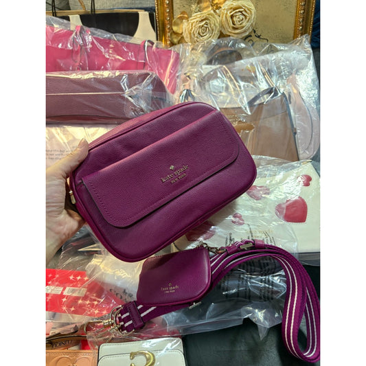 ORIG & IMPORTED KS Rosie Pebbled Leather Flap Camera Bag Magenta Pink