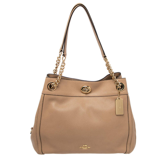 ORIG Preloved Coach Turnlock Edie Chain Shoulder Taupe Bag