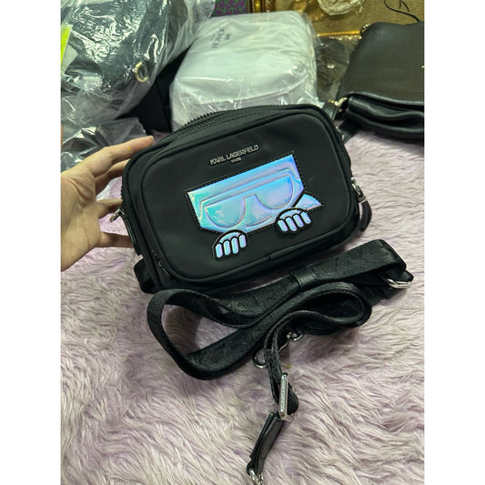 ORIG Preloved Karl Lagerfeld KL Convertible Nylon Black Belt Crossbody Bag