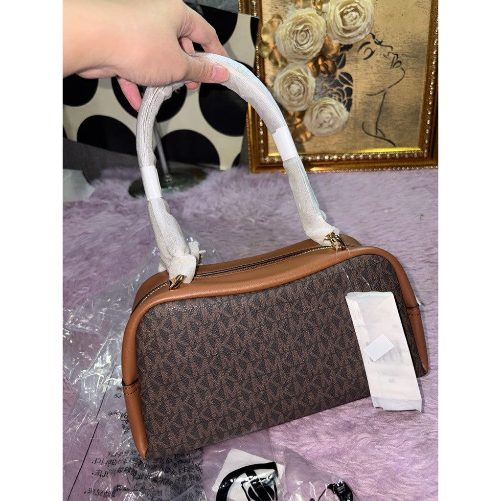 ORIG & IMPORTED MK Cecily Small Signature Logo Shoulder Bag White/Brown