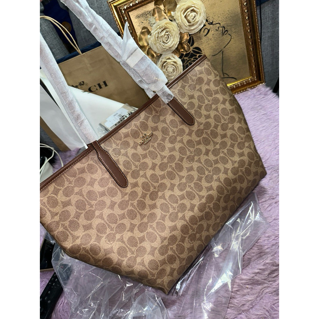 ORIG & IMPORTED CCH Large City Tote Bag In Signature Canvas Tan/Brown