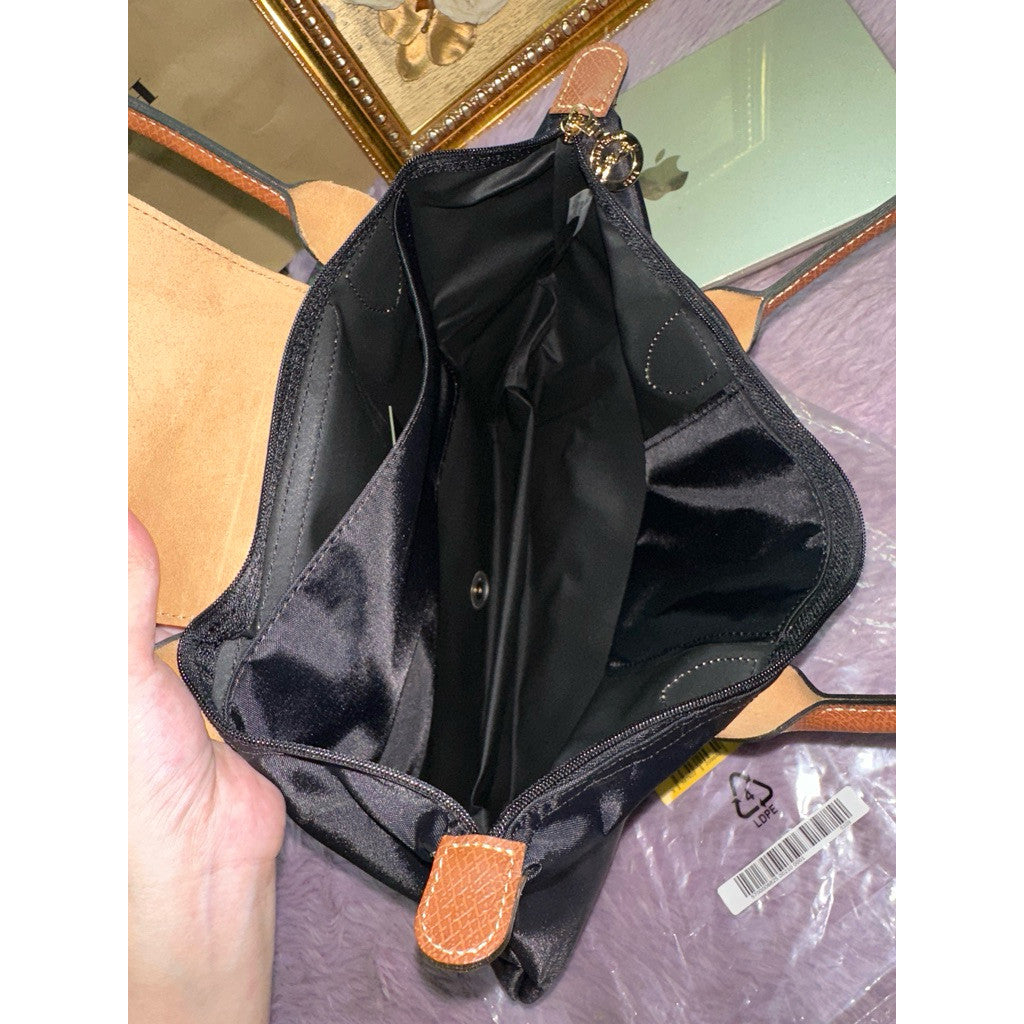 ORIG & IMPORTED Classic BROWN/BLACK Longchamp LC Le Pliage Nylon Tote Bag