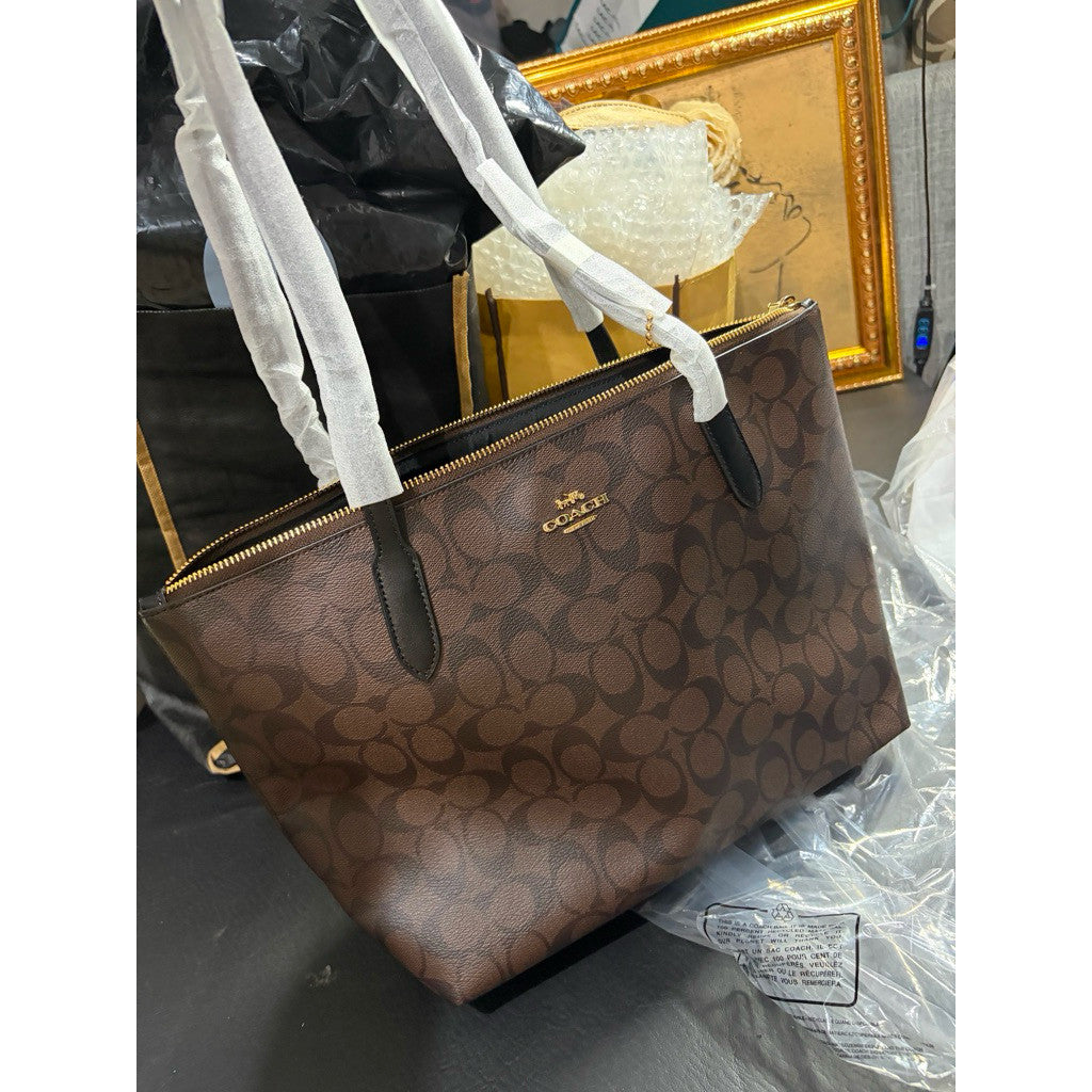 ORIG & IMPORTED CCH Zip Top Tote Medium Brown/Black Bag In Signature Canvas