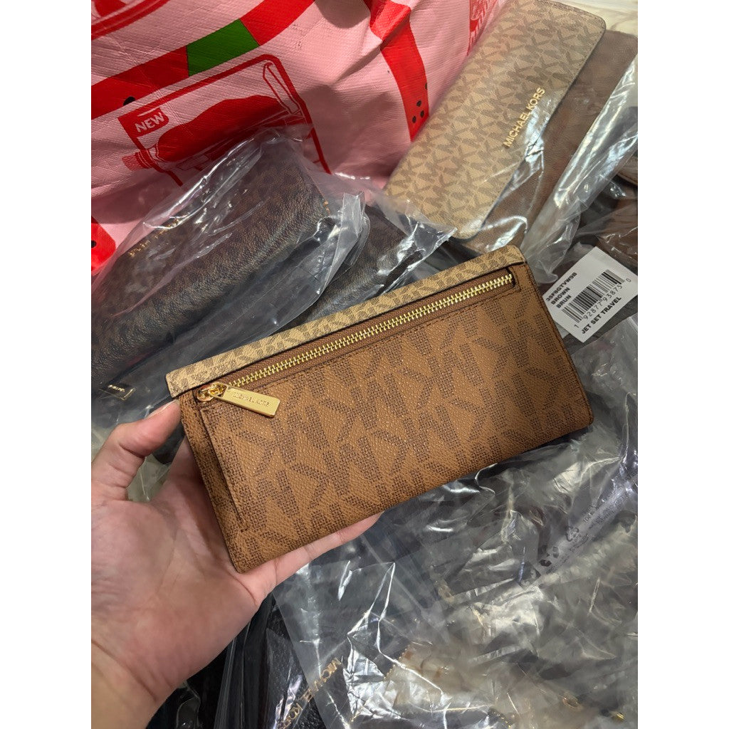 ORIG & IMPORTED MK Jet Set Large Logo Long Trifold Wallet Brown/Camel