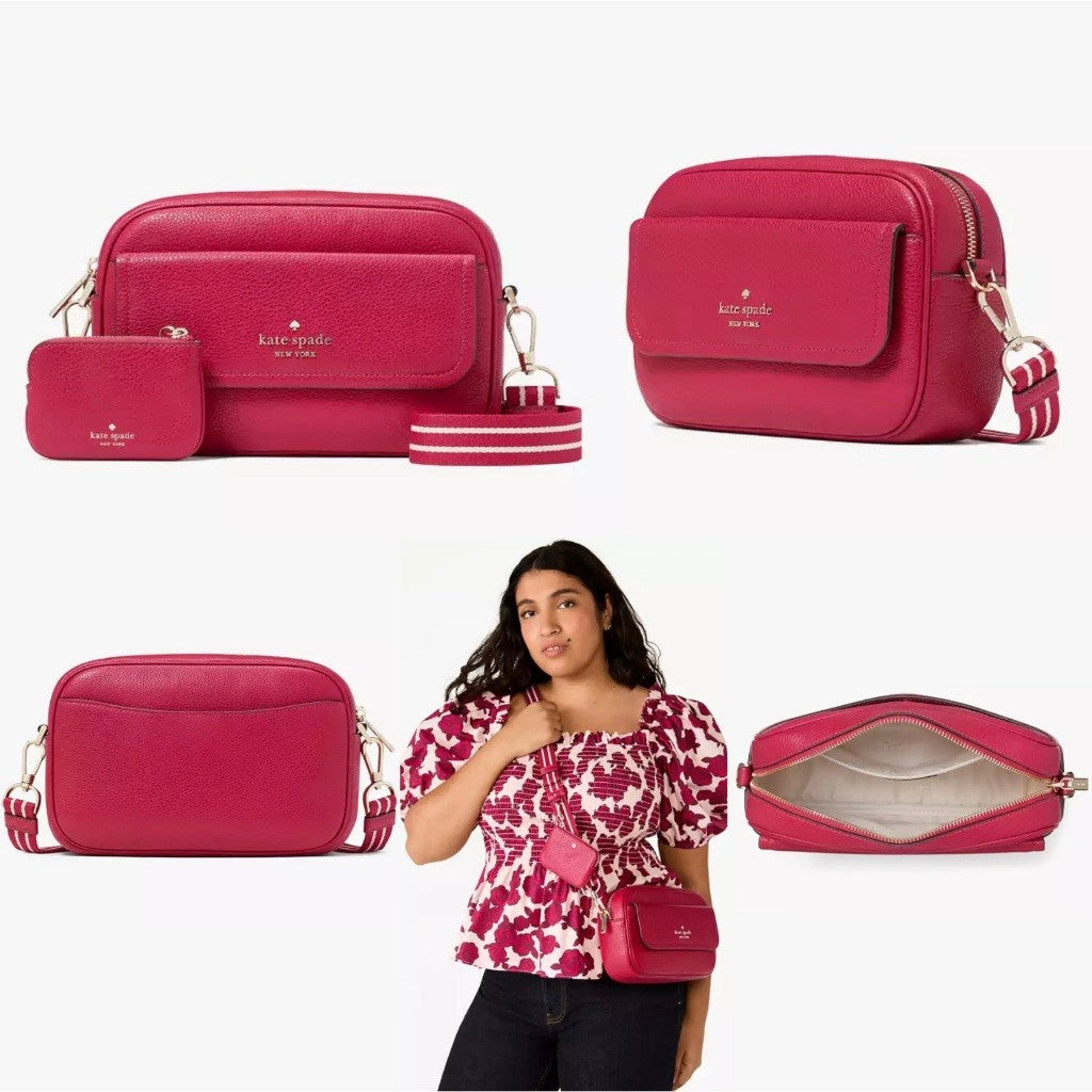 ORIG & IMPORTED KS Rosie Pebbled Leather Flap Camera Bag Magenta Pink