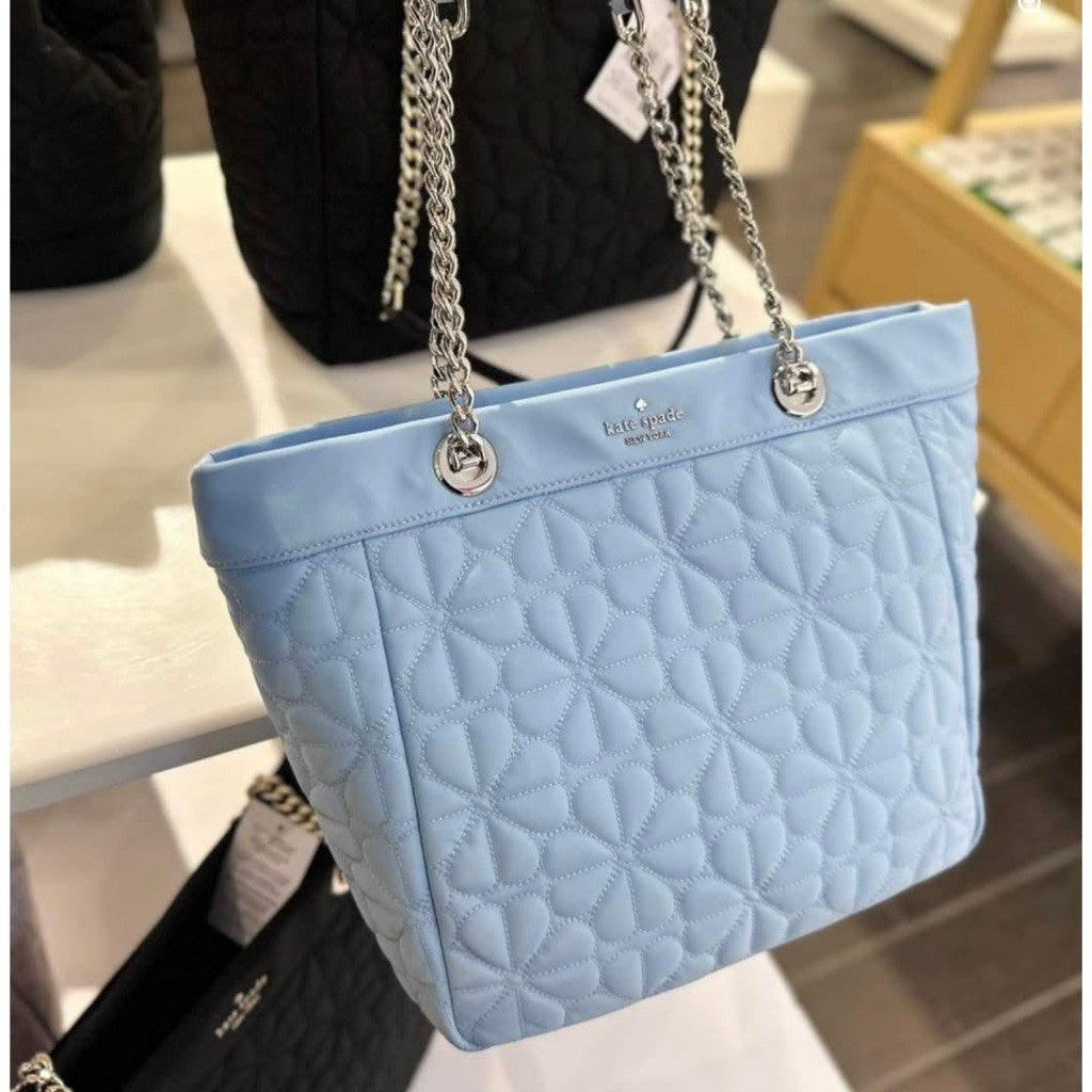 ORIG & IMPORTED KS Spade Flower Quilted Nylon Medium Tote Blue Bag