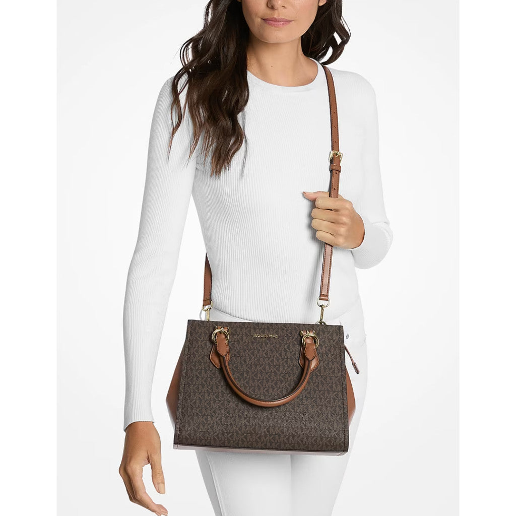 ORIG & IMPORTED MK Marilyn Medium Signature Logo Convertible Satchel Brown Bag