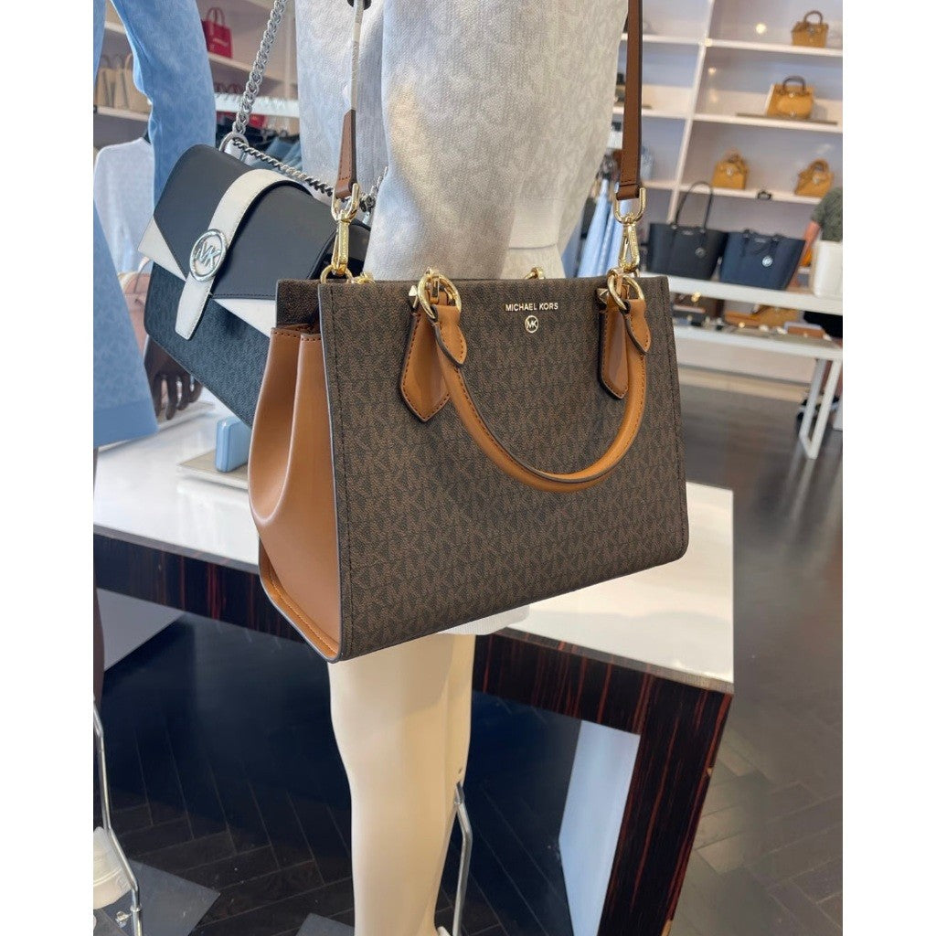 ORIG & IMPORTED MK Marilyn Medium Signature Logo Convertible Satchel Brown Bag