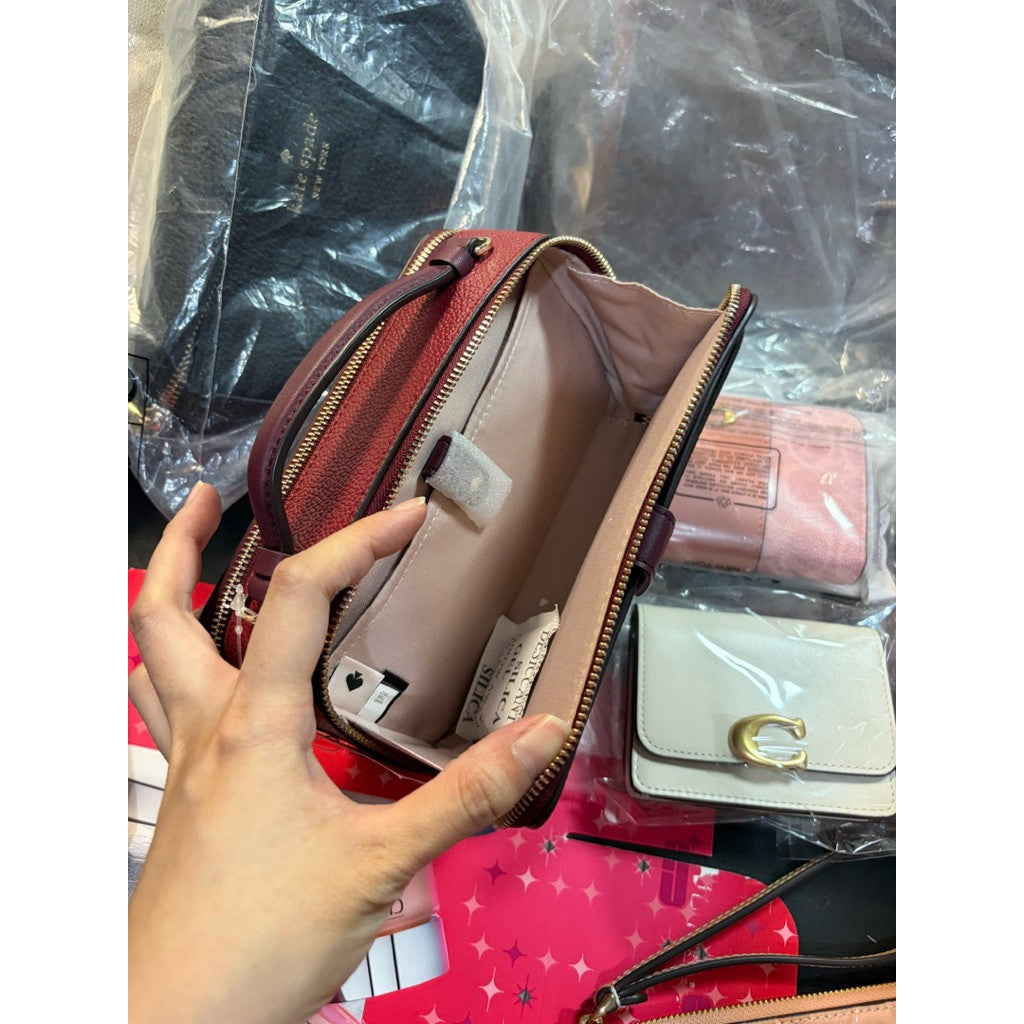 ORIG & IMPORTED KS Zip Code Double-zip Crossbody Small Maroon Bag