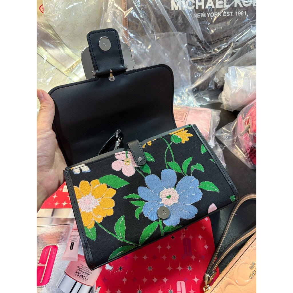 ORIG & IMPORTED KS Lovitt Buckled Floral Jacquard Small Top-handle Crossbody Black Bag