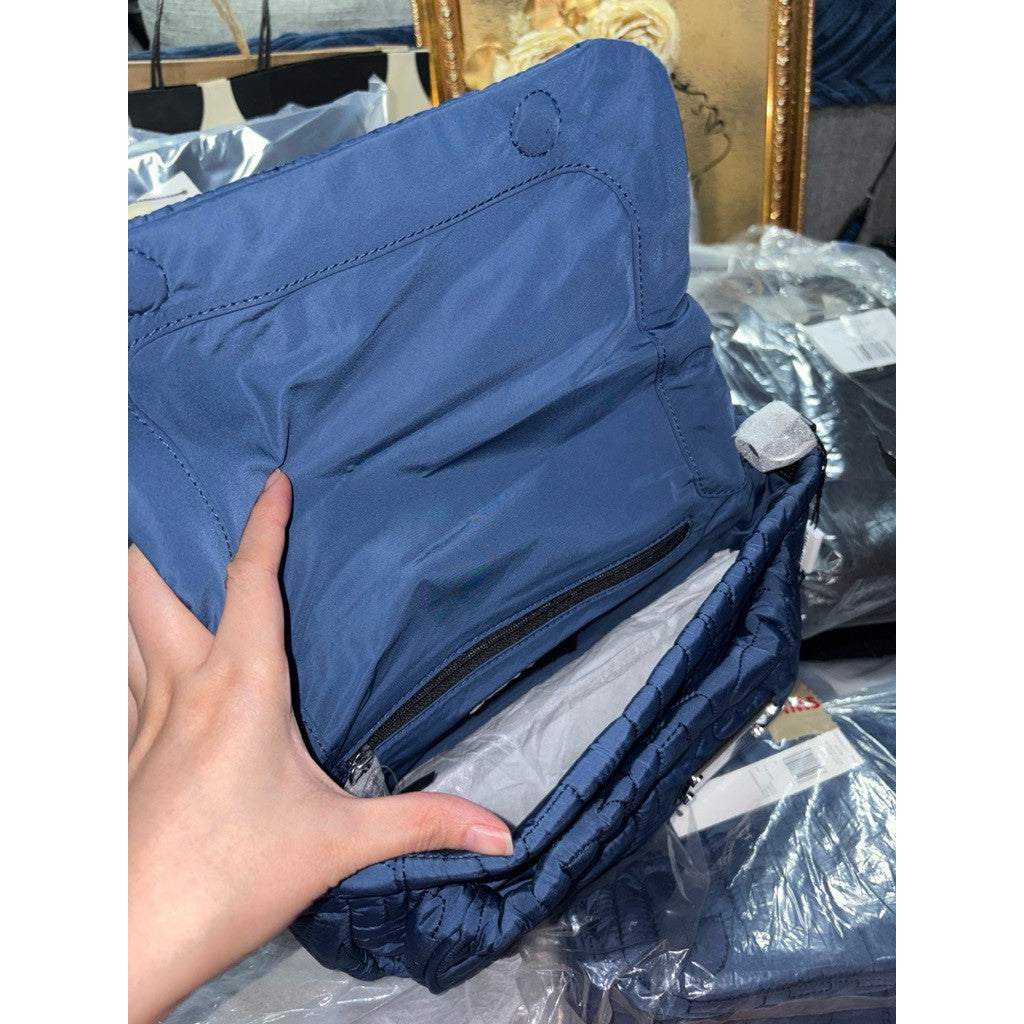 ORIG & IMPORTED MJ Nylon Jumbled Logo Messenger Blue Flap Bag